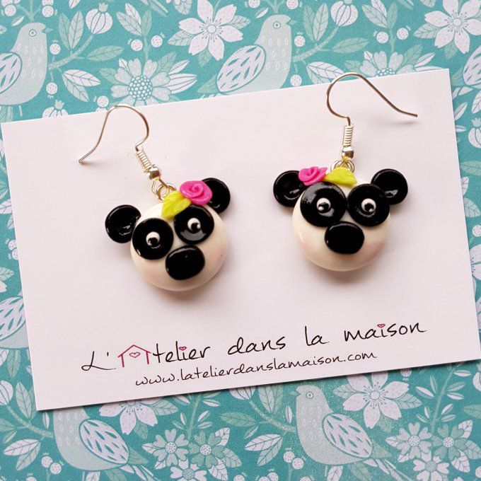 boucles d'oreilles panda par l'atelier dans la maison