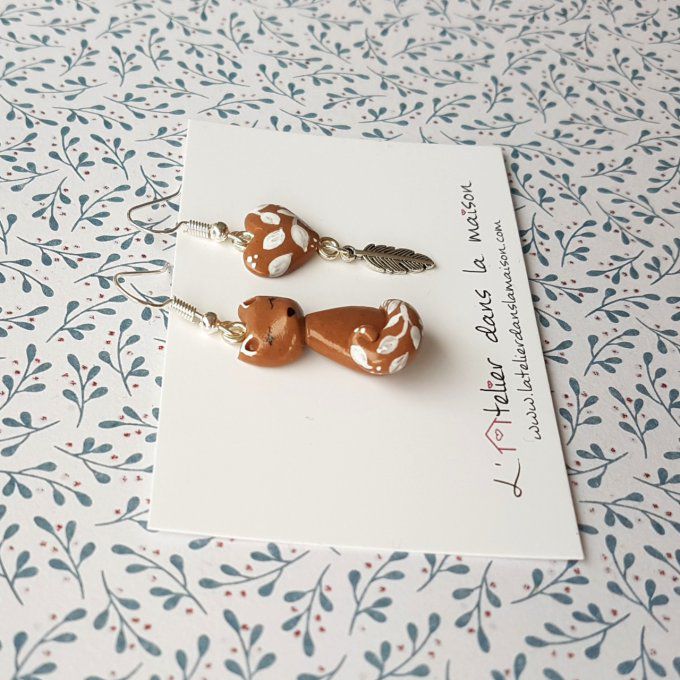 boucles d'oreilles renard et plume