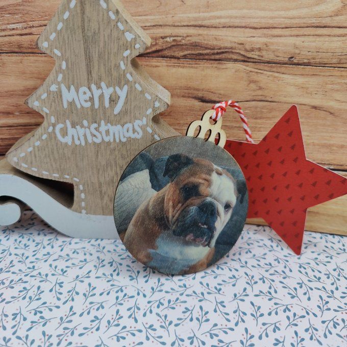 Boule de Noël avec photo en bois