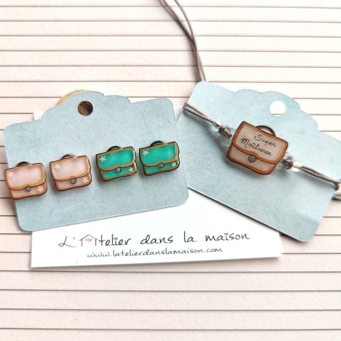 boucles ou bracelet cartable, cadeau maitresse