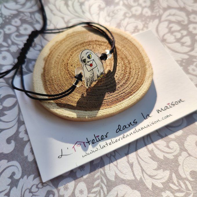 Bracelet chouette blanche et lettre réglable