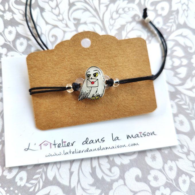 Bracelet chouette blanche et lettre réglable