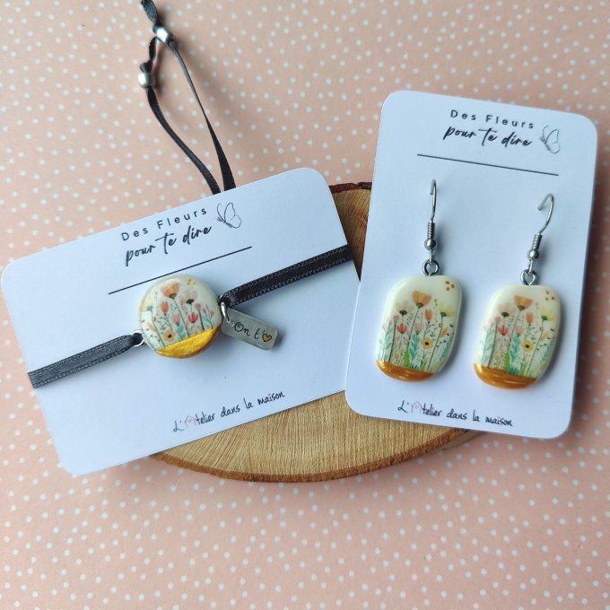 Boucles ou bracelet fleurs des champs personnalisable 