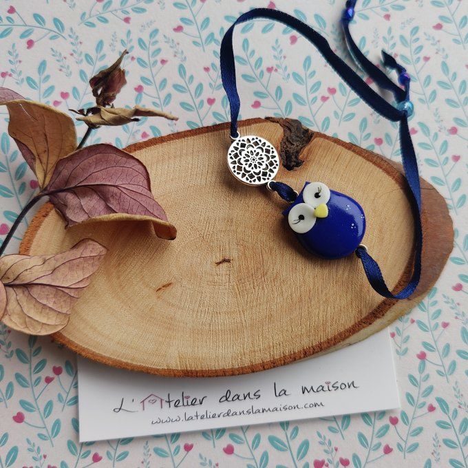 bracelet chouette bleue réglable