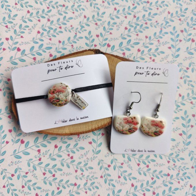 Boucles ou bracelet fleurs de cerisier personnalisable
