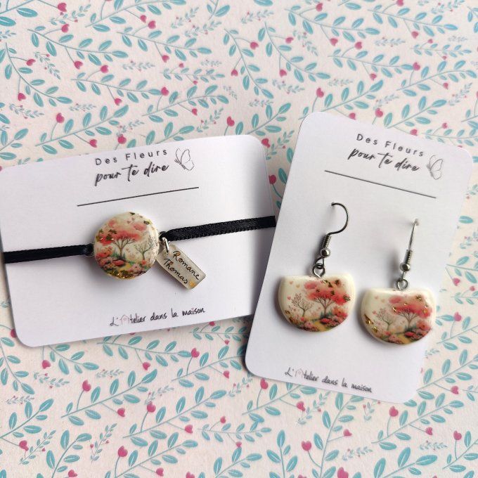 Boucles ou bracelet fleurs de cerisier personnalisable