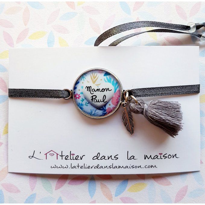 bracelet personnalisé prénom gris