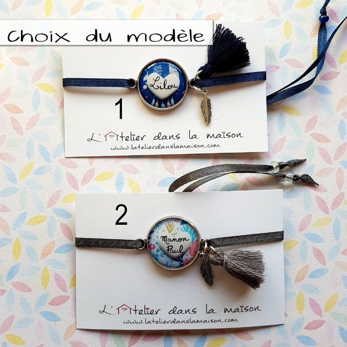 Bracelet médaillon résine coeur bleu ou gris