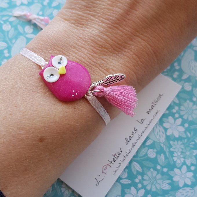 Bracelet chouette rose 