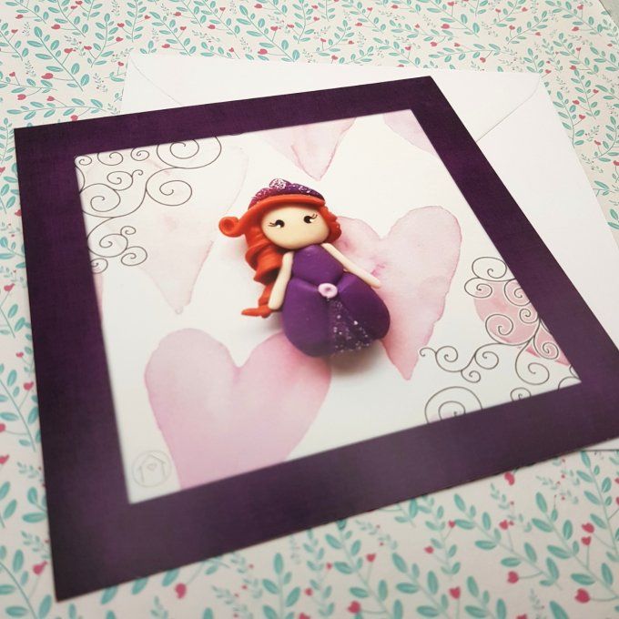 Carte et enveloppe Princesse tons violet