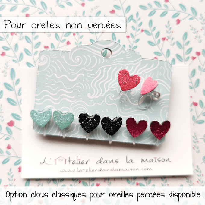 clip boucles sans perçage coeur et paillettes