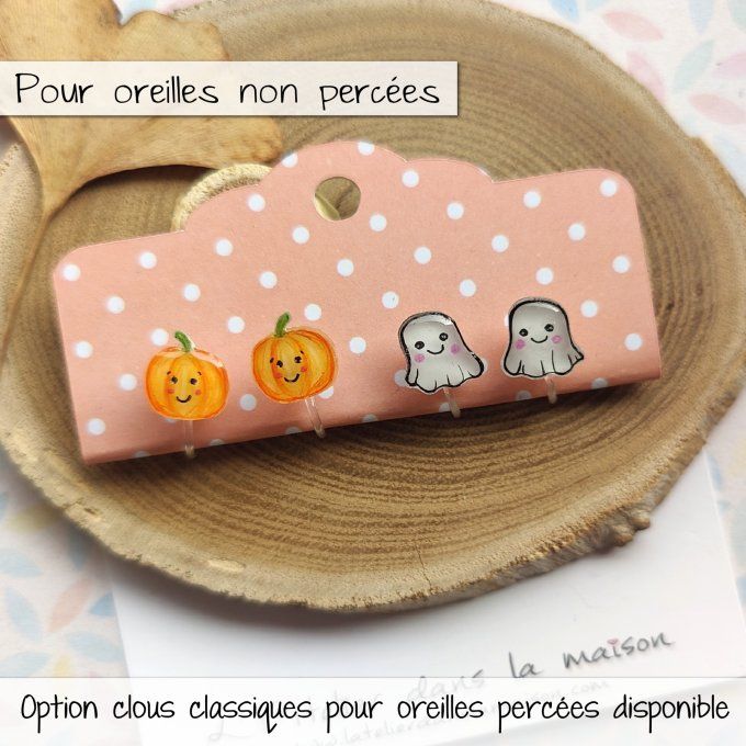 clip boucles d'oreilles citrouille fantome sans trous