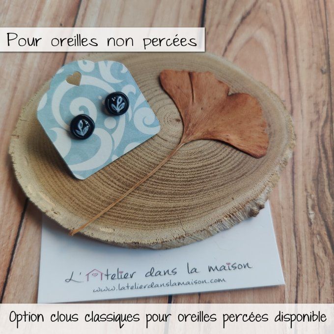 boucles d'oreilles rondes noires sans trous
