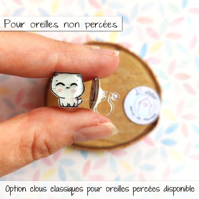 Boucles d'oreilles sans perçage chat mignon