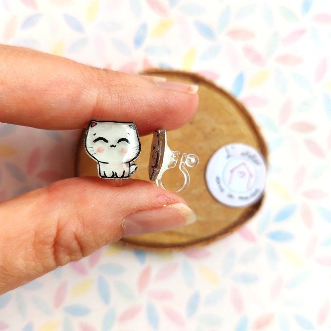 Boucles d'oreilles sans perçage chat mignon