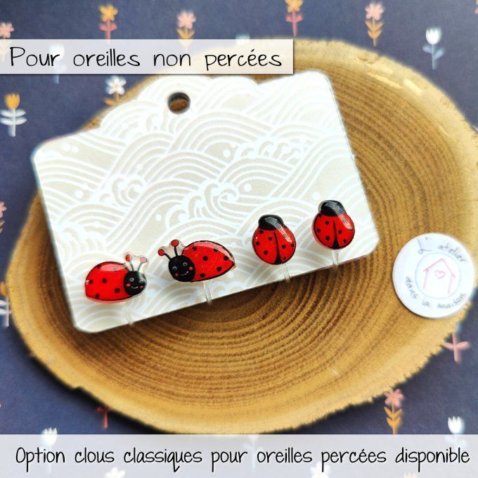 Boucles d'oreilles sans perçage coccinelles