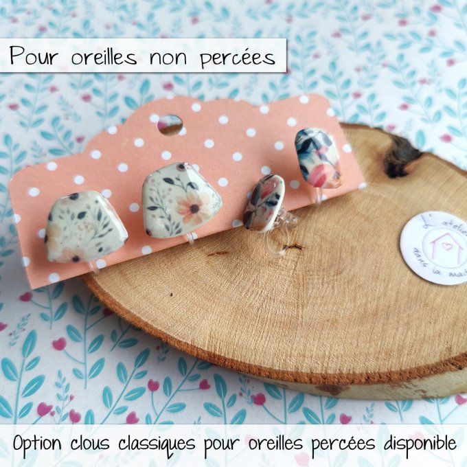 Les  clips fleuris, boucles d'oreilles avec ou sans perçage  