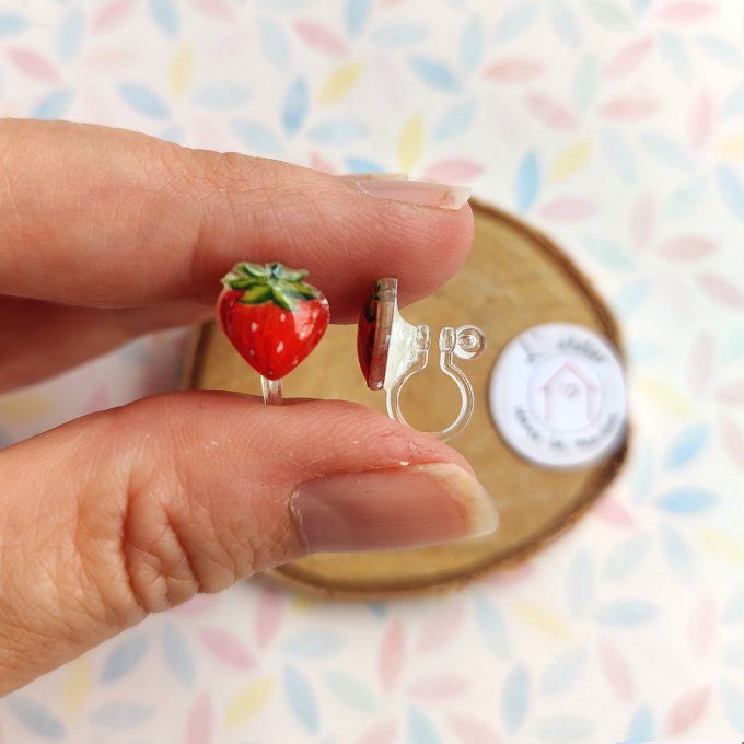 Boucles d'oreilles avec ou sans perçage fraises ou pommes