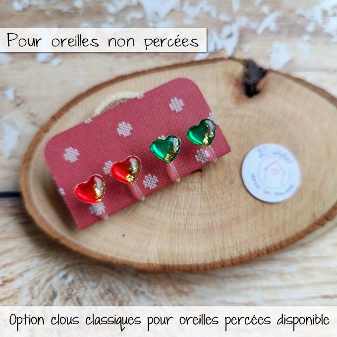 clip sans perçage coeur de noel rouge ou vert