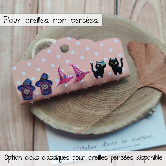 clip boucles halloween sorcière chat et chapeau de sorcière