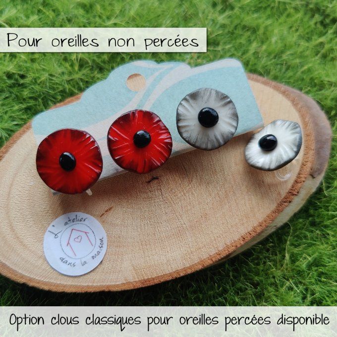 clip coquelicot sans perçage ou pour oreille percées