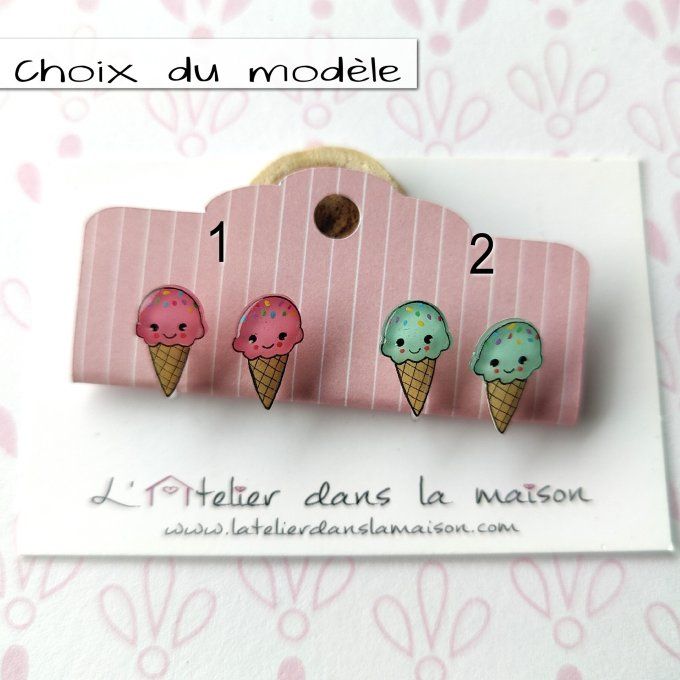 Boucles d'oreilles avec ou sans perçage cornet de glace