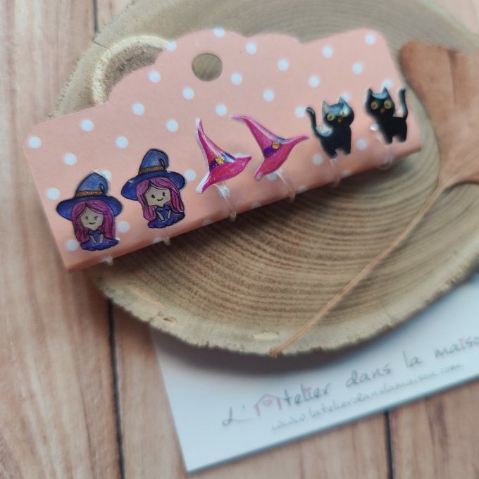 boucles sans trous halloween sorciere ou chat noir
