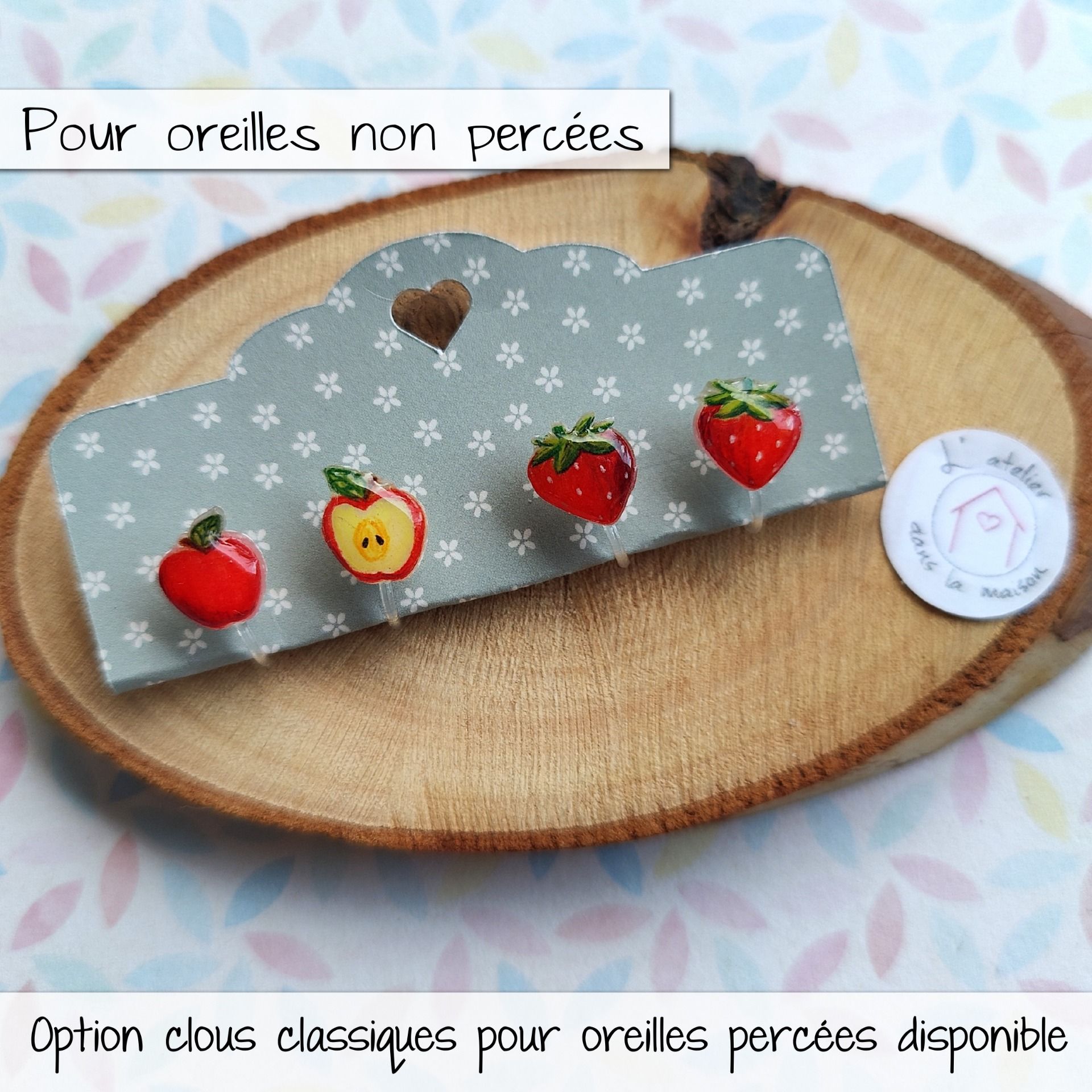Boucles d'oreilles avec ou sans perçage fraises ou pommes