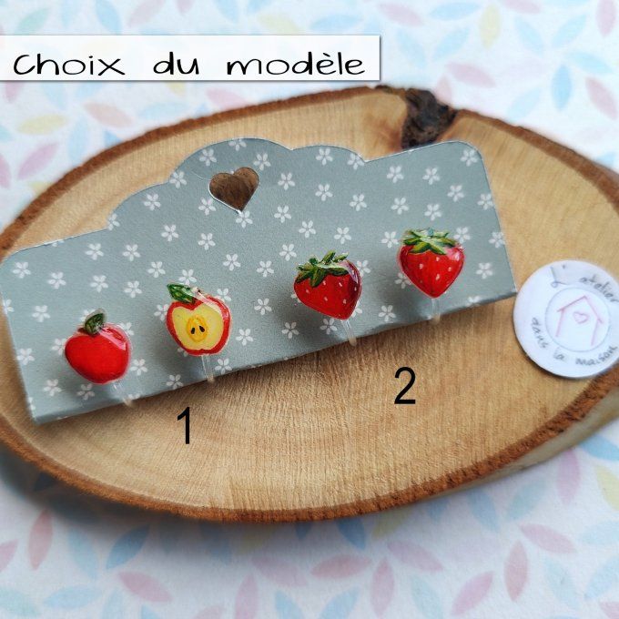 Boucles d'oreilles avec ou sans perçage fraises ou pommes