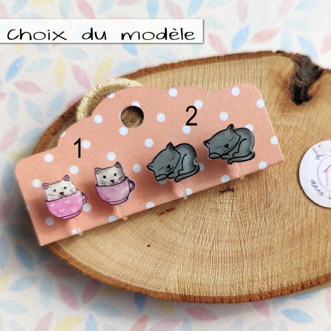 choix boucles d'oreilles chat endormi ou tasse rose