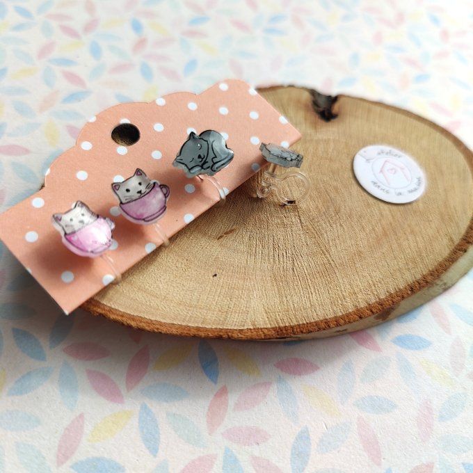 Boucles d'oreilles avec ou sans perçage chats