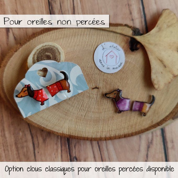 boucles d'oreilles clip teckel chien