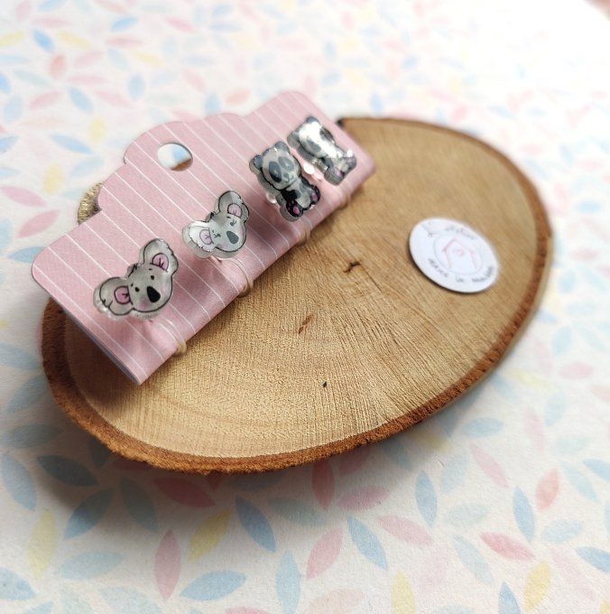 Boucles d'oreilles avec ou sans perçage koala ou panda