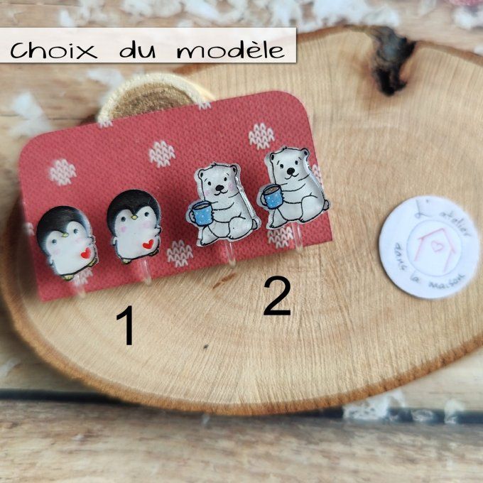 boucles sans perçage ours ou pingouin enfant