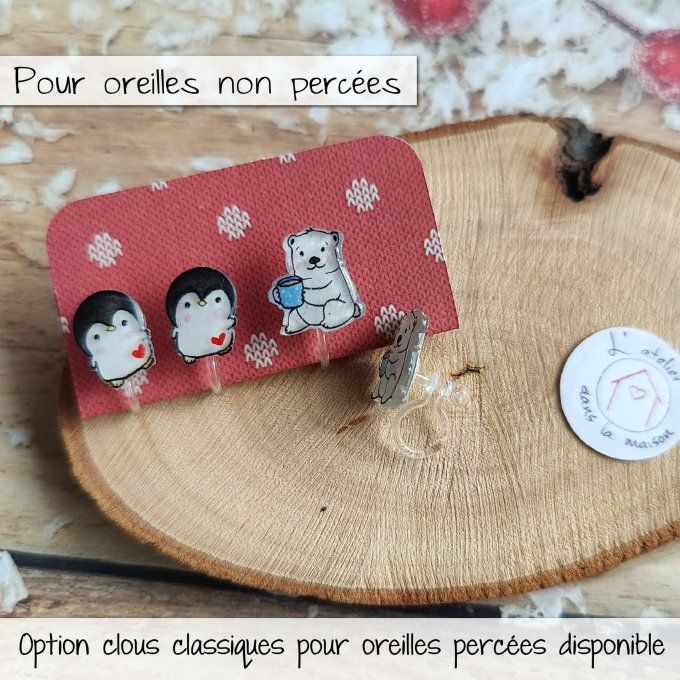 Les petits clips pingouin ou ours à la tasse, avec ou sans perçage 