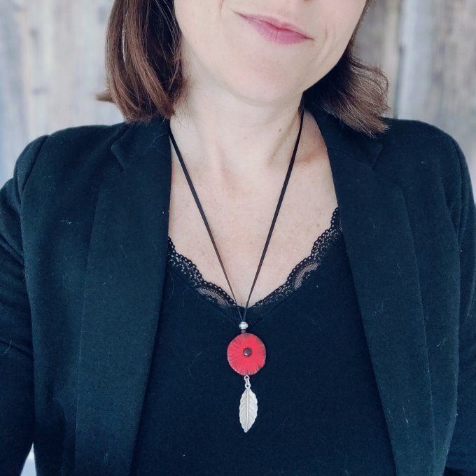 Collier sautoir coquelicot rouge ou blanc