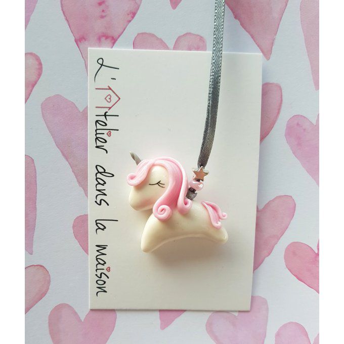 collier licorne enfant blanc et rose réglable