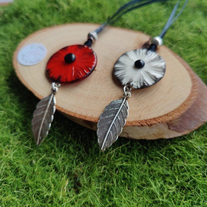 Collier sautoir coquelicot rouge ou blanc