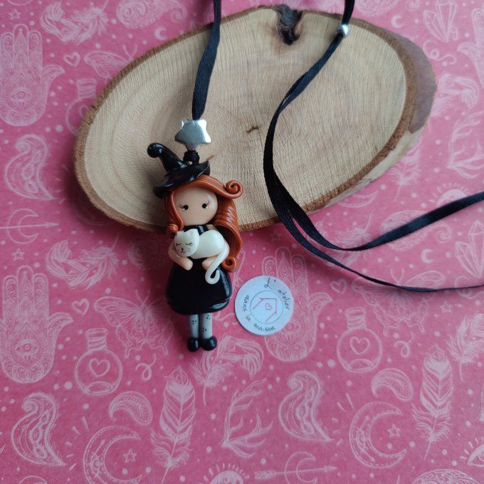 Collier sorcière rousse et chat
