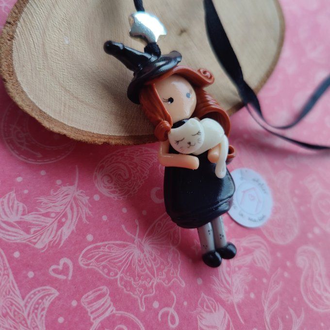 Collier sorcière rousse et chat