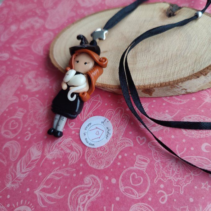Collier sorcière rousse et chat