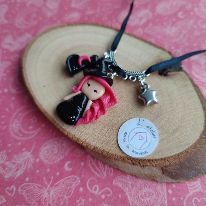 Collier sorcière, chat noir et étoile