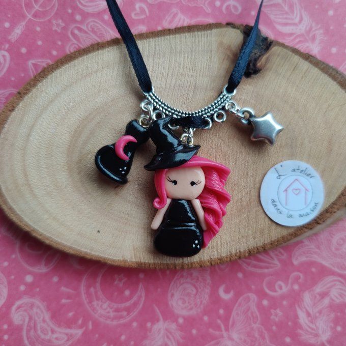 Collier sorcière, chat noir et étoile