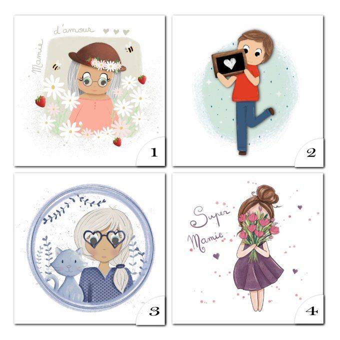 Coupon carrés illustrations mamie personnalisables