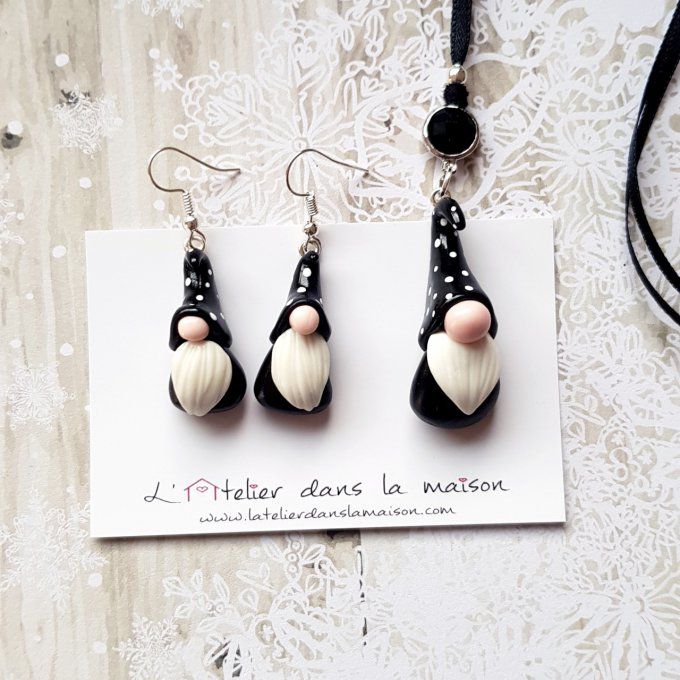 bijoux gnomes noir et blanc