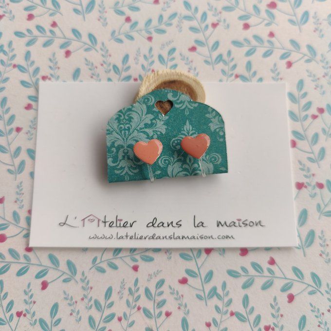 Boucles d'oreilles sans perçage coeur corail légers défauts