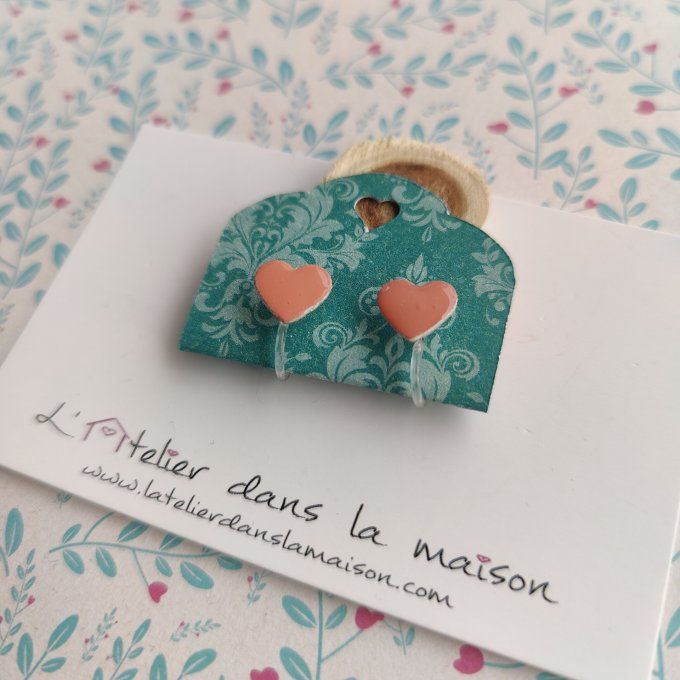 Boucles d'oreilles sans perçage coeur corail légers défauts