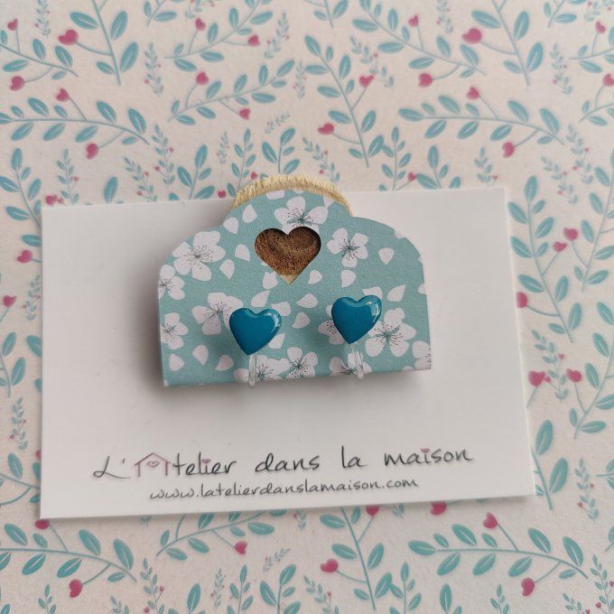 Boucles d'oreilles sans perçage coeur bleu