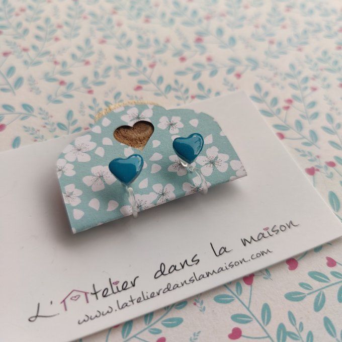 Boucles d'oreilles sans perçage coeur bleu