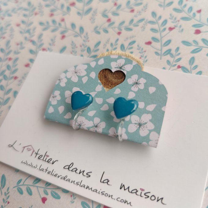 Boucles d'oreilles sans perçage coeur bleu